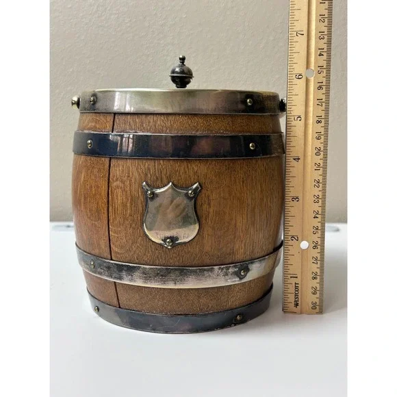Walker & Hall EPNS Oak Biscuit Barrel‎ Jar Ceramic Liner England Vintage